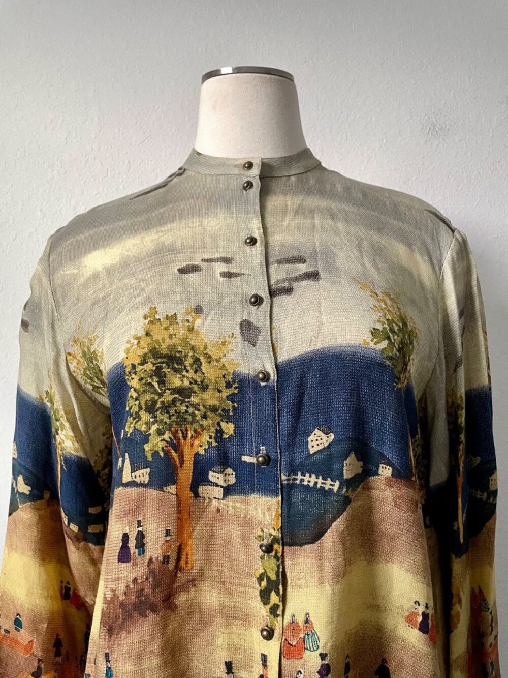 Vintage Platinum By Dorothy Schoelen Blouse Wearable Art Painting Print Small - Picture 2 of 14